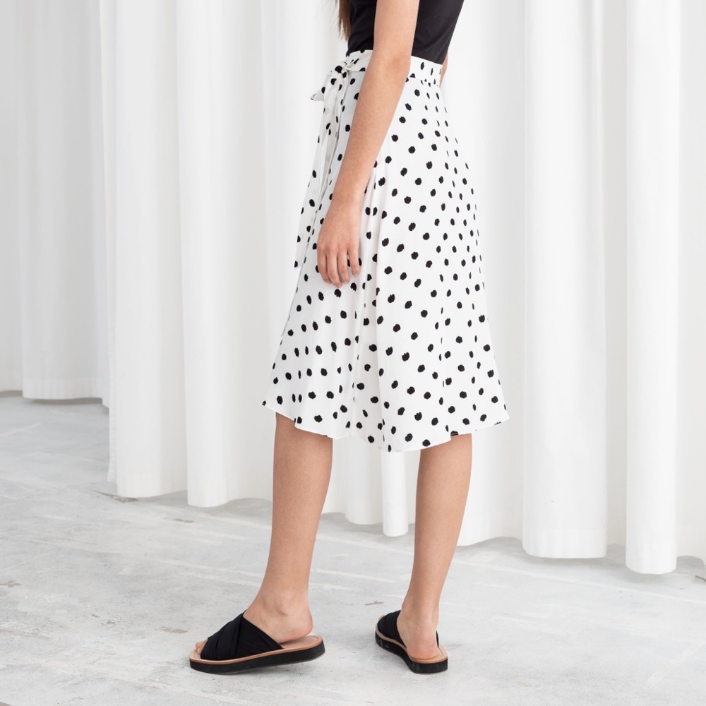 & Other Stories Black and White Dot Wrap Midi Skirt